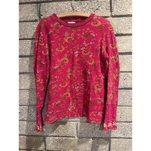 Sundance Red Floral Long-Sleeve Thermal Top With Velvet Button Cuffs Womens Size